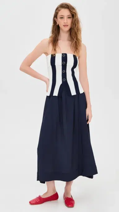 Moon River Tube Top Striped Detail Midi Dress Navy/ | Thumbnail 2 Moon River Tube Top Striped Detail Midi Dress Navy/ | Thumbnail 2