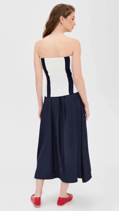 Moon River Tube Top Striped Detail Midi Dress Navy/ | Thumbnail 3 Moon River Tube Top Striped Detail Midi Dress Navy/ | Thumbnail 3