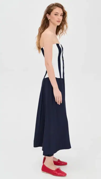 Moon River Tube Top Striped Detail Midi Dress Navy/ | Thumbnail 4 Moon River Tube Top Striped Detail Midi Dress Navy/ | Thumbnail 4