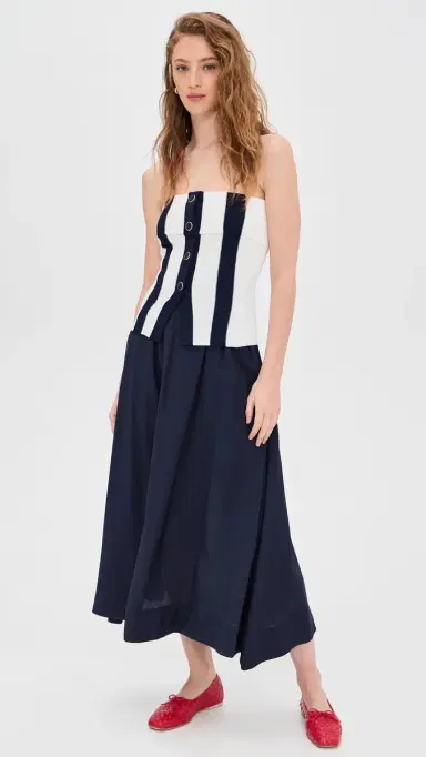 Moon River Tube Top Striped Detail Midi Dress Navy/ | Thumbnail 5 Moon River Tube Top Striped Detail Midi Dress Navy/ | Thumbnail 5