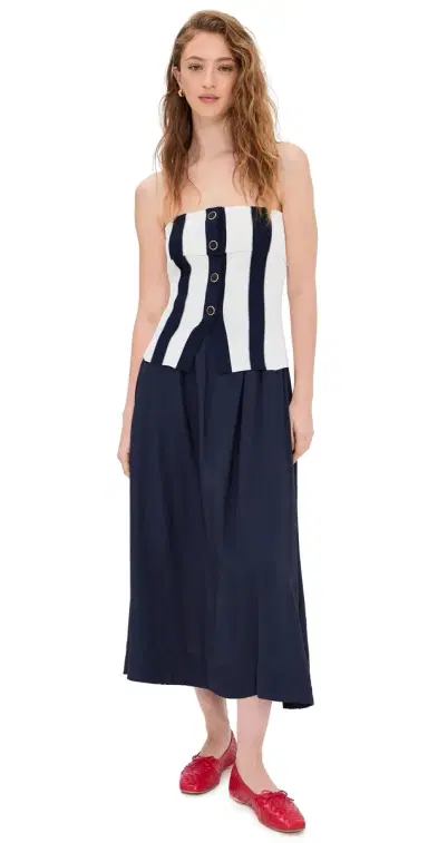 Moon River Tube Top Striped Detail Midi Dress Navy/ | Thumbnail 1 Moon River Tube Top Striped Detail Midi Dress Navy/ | Thumbnail 1