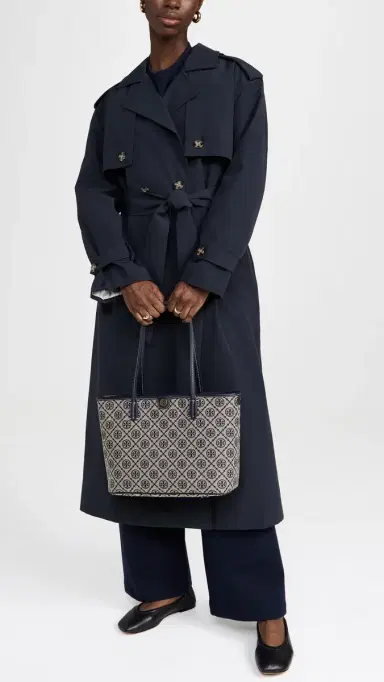 Tory Burch T Monogram Small Zip Tote Tory Navy One Size | Thumbnail 3 Tory Burch T Monogram Small Zip Tote Tory Navy One Size | Thumbnail 3