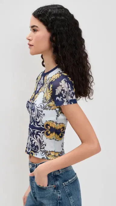 ALICE + OLIVIA Tess Mesh Tee Antique croll | Thumbnail 4 ALICE + OLIVIA Tess Mesh Tee Antique croll | Thumbnail 4