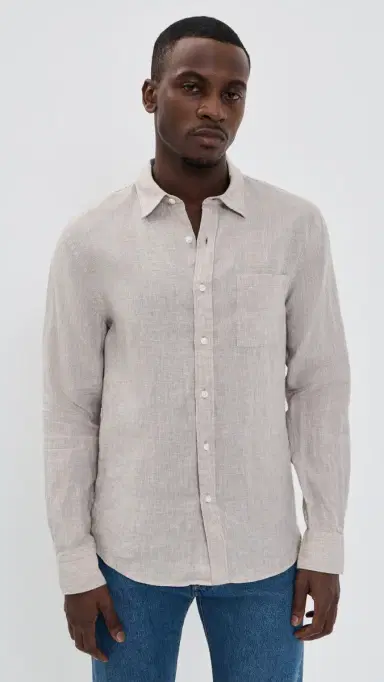 Vince Classic Fit ong Sleeve Shirt Teak/Optic White | Thumbnail 2 Vince Classic Fit ong Sleeve Shirt Teak/Optic White | Thumbnail 2