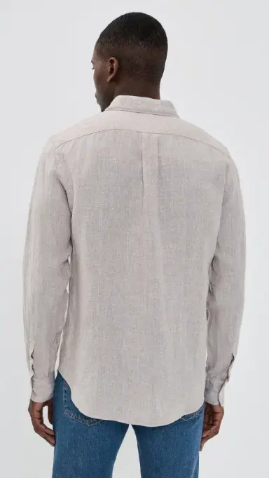 Vince Classic Fit ong Sleeve Shirt Teak/Optic White | Thumbnail 3 Vince Classic Fit ong Sleeve Shirt Teak/Optic White | Thumbnail 3
