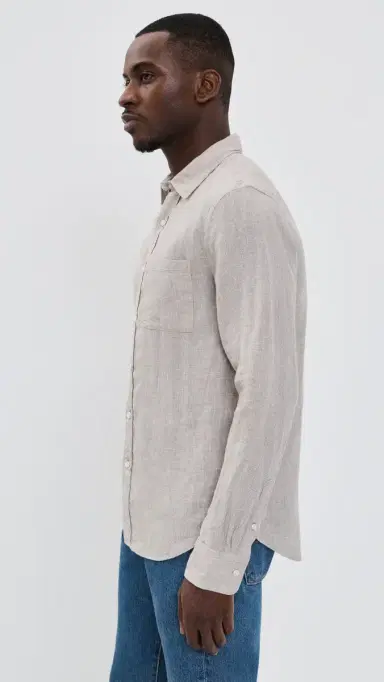 Vince Classic Fit ong Sleeve Shirt Teak/Optic White | Thumbnail 4 Vince Classic Fit ong Sleeve Shirt Teak/Optic White | Thumbnail 4