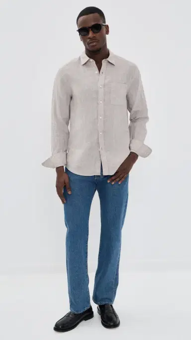 Vince Classic Fit ong Sleeve Shirt Teak/Optic White | Thumbnail 5 Vince Classic Fit ong Sleeve Shirt Teak/Optic White | Thumbnail 5