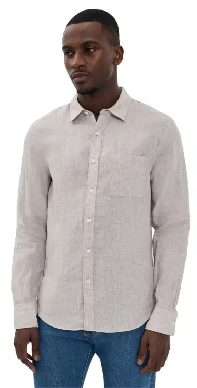 Vince Classic Fit ong Sleeve Shirt Teak/Optic White | Thumbnail 1 Vince Classic Fit ong Sleeve Shirt Teak/Optic White | Thumbnail 1
