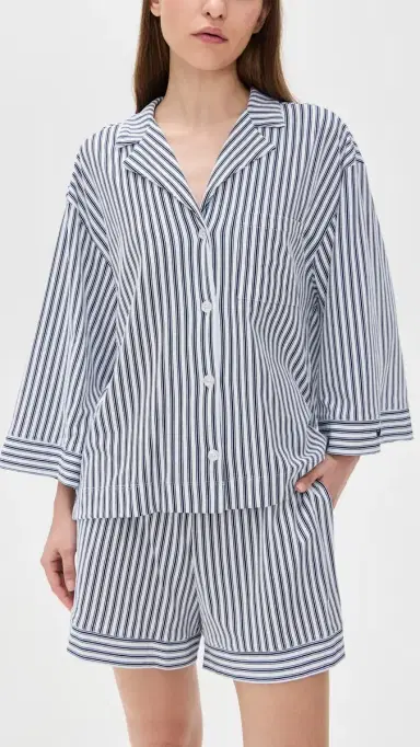 Petite Plume Pima Olivia Short Pajama et White/Navy tripe | Thumbnail 2 Petite Plume Pima Olivia Short Pajama et White/Navy tripe | Thumbnail 2