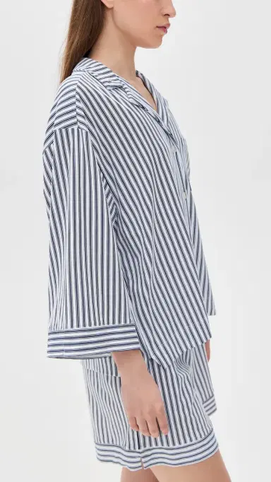 Petite Plume Pima Olivia Short Pajama et White/Navy tripe | Thumbnail 4 Petite Plume Pima Olivia Short Pajama et White/Navy tripe | Thumbnail 4