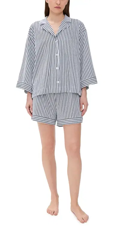 Petite Plume Pima Olivia Short Pajama et White/Navy tripe | Thumbnail 1 Petite Plume Pima Olivia Short Pajama et White/Navy tripe | Thumbnail 1