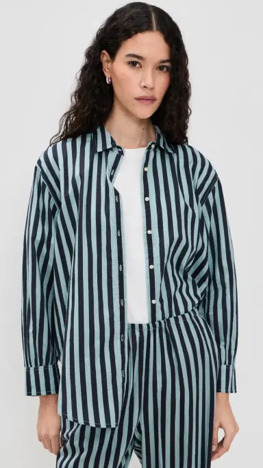 The Great. THE GREAT. The Daily Button Up Blue Club Stripe 2 | Thumbnail 2 The Great. THE GREAT. The Daily Button Up Blue Club Stripe 2 | Thumbnail 2
