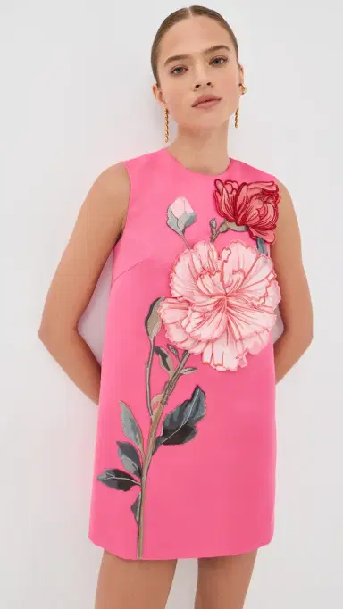 Leo Lin Yvonne Applique Floral Mini Dress Peony Print in Fuchsia | Thumbnail 2 Leo Lin Yvonne Applique Floral Mini Dress Peony Print in Fuchsia | Thumbnail 2