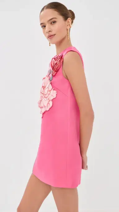Leo Lin Yvonne Applique Floral Mini Dress Peony Print in Fuchsia | Thumbnail 4 Leo Lin Yvonne Applique Floral Mini Dress Peony Print in Fuchsia | Thumbnail 4