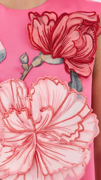 Leo Lin Yvonne Applique Floral Mini Dress Peony Print in Fuchsia | Thumbnail 6 Leo Lin Yvonne Applique Floral Mini Dress Peony Print in Fuchsia | Thumbnail 6