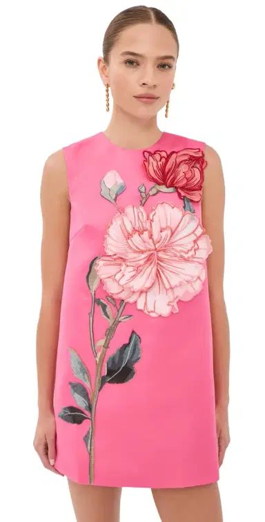 Leo Lin Yvonne Applique Floral Mini Dress Peony Print in Fuchsia | Thumbnail 1 Leo Lin Yvonne Applique Floral Mini Dress Peony Print in Fuchsia | Thumbnail 1