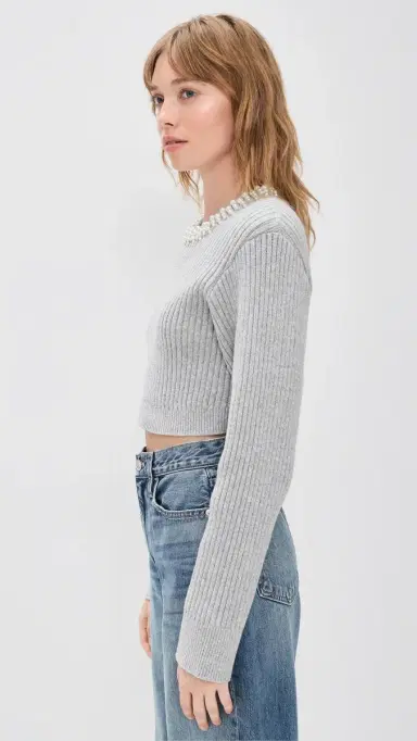 LE BOP Clara Cropped Pullover Heather Grey | Thumbnail 4 LE BOP Clara Cropped Pullover Heather Grey | Thumbnail 4