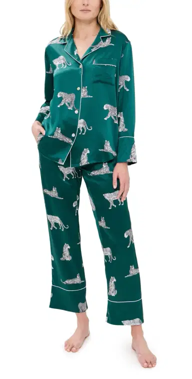 Petite Plume Mulberry Silk Panthre de Luxe Pajama et Emerald | Thumbnail 1 Petite Plume Mulberry Silk Panthre de Luxe Pajama et Emerald | Thumbnail 1