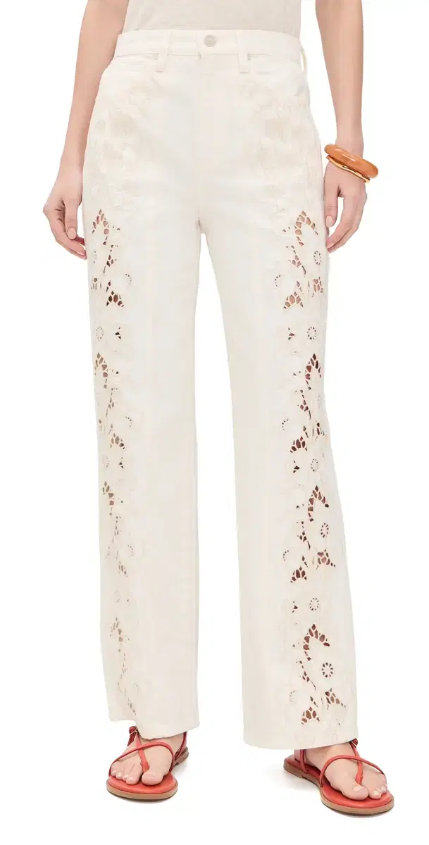 Sawyer Wide Leg Jeans Tonal Ecru Embroidered Sawyer Wide Leg Jeans Tonal Ecru Embroidered