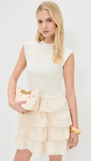 Moon River Sleeveless ayered Ruffle Mini Dress Cream | Thumbnail 2 Moon River Sleeveless ayered Ruffle Mini Dress Cream | Thumbnail 2