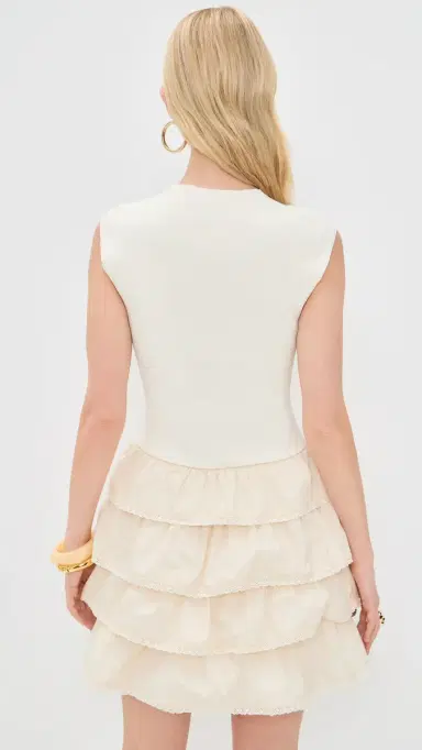 Moon River Sleeveless ayered Ruffle Mini Dress Cream | Thumbnail 3 Moon River Sleeveless ayered Ruffle Mini Dress Cream | Thumbnail 3