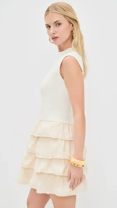 Moon River Sleeveless ayered Ruffle Mini Dress Cream | Thumbnail 4 Moon River Sleeveless ayered Ruffle Mini Dress Cream | Thumbnail 4