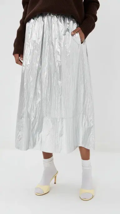 Tibi Silver Metallic Nylon Pull On Full Skirt Silver | Thumbnail 2 Tibi Silver Metallic Nylon Pull On Full Skirt Silver | Thumbnail 2