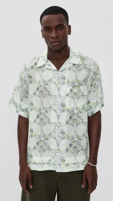 Wales Bonner Lotus Bowling Shirt Pale Teal/Olive/Lavender | Thumbnail 2 Wales Bonner Lotus Bowling Shirt Pale Teal/Olive/Lavender | Thumbnail 2