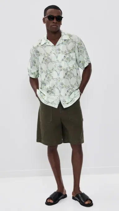 Wales Bonner Lotus Bowling Shirt Pale Teal/Olive/Lavender | Thumbnail 5 Wales Bonner Lotus Bowling Shirt Pale Teal/Olive/Lavender | Thumbnail 5