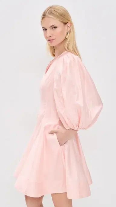 English Factory Puff Sleeve Flare Mini Dress Pink | Thumbnail 4 English Factory Puff Sleeve Flare Mini Dress Pink | Thumbnail 4
