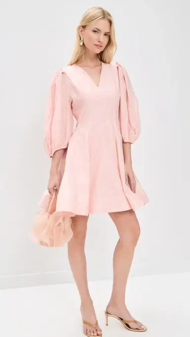 English Factory Puff Sleeve Flare Mini Dress Pink | Thumbnail 5 English Factory Puff Sleeve Flare Mini Dress Pink | Thumbnail 5