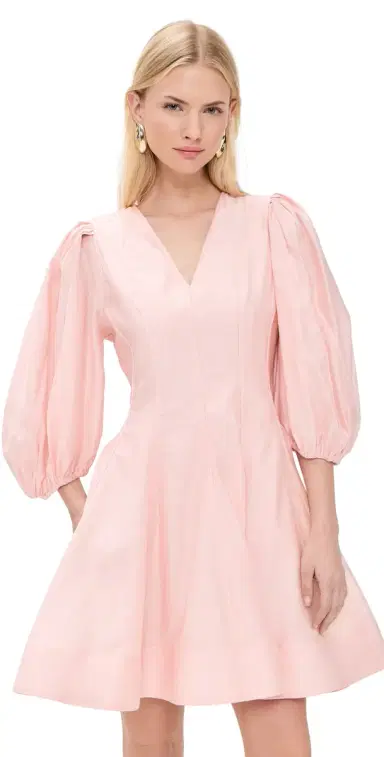 English Factory Puff Sleeve Flare Mini Dress Pink | Thumbnail 1 English Factory Puff Sleeve Flare Mini Dress Pink | Thumbnail 1