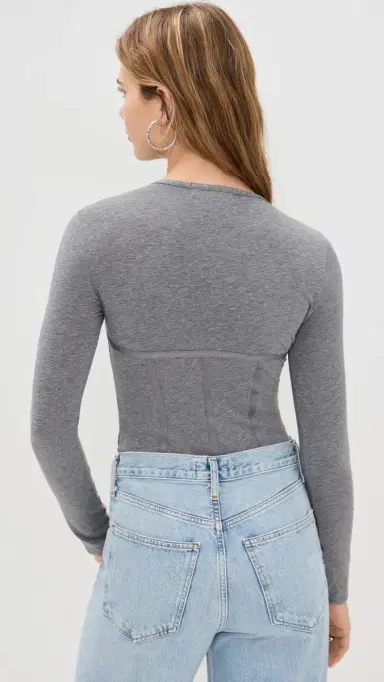 Fleur du Mal Long Sleeve T-Shirt Thong Bodysuit Heather Grey | Thumbnail 3 Fleur du Mal Long Sleeve T-Shirt Thong Bodysuit Heather Grey | Thumbnail 3