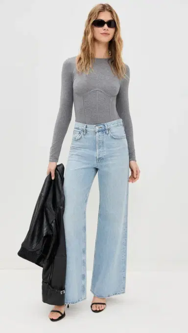 Fleur du Mal Long Sleeve T-Shirt Thong Bodysuit Heather Grey | Thumbnail 5 Fleur du Mal Long Sleeve T-Shirt Thong Bodysuit Heather Grey | Thumbnail 5