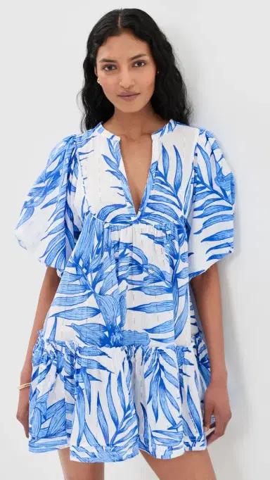 Poupette St Barth Mini Dress Cruz Blue Palm eaf | Thumbnail 2 Poupette St Barth Mini Dress Cruz Blue Palm eaf | Thumbnail 2