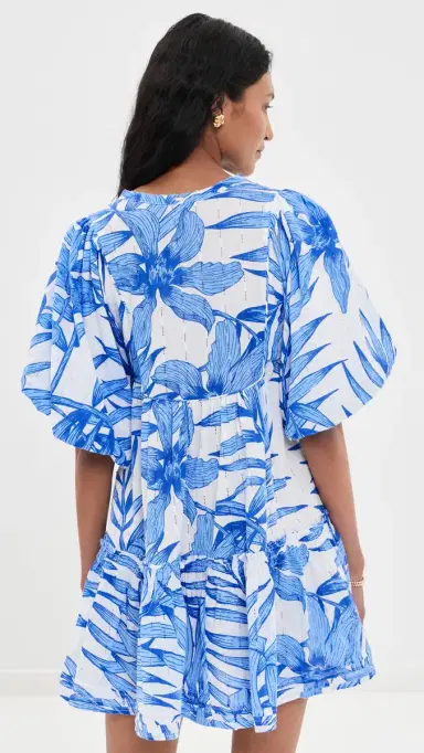 Poupette St Barth Mini Dress Cruz Blue Palm eaf | Thumbnail 3 Poupette St Barth Mini Dress Cruz Blue Palm eaf | Thumbnail 3