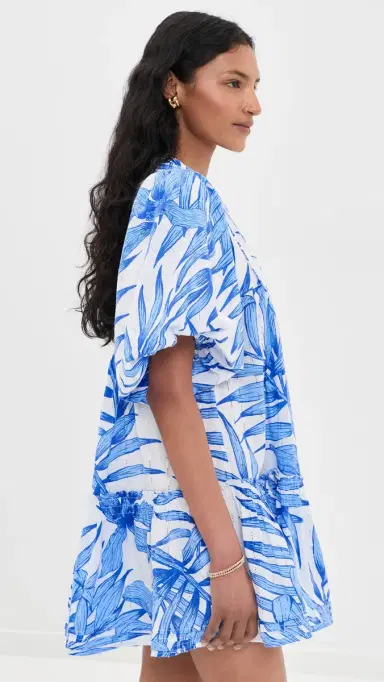 Poupette St Barth Mini Dress Cruz Blue Palm eaf | Thumbnail 4 Poupette St Barth Mini Dress Cruz Blue Palm eaf | Thumbnail 4