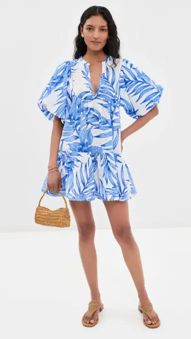 Poupette St Barth Mini Dress Cruz Blue Palm eaf | Thumbnail 5 Poupette St Barth Mini Dress Cruz Blue Palm eaf | Thumbnail 5