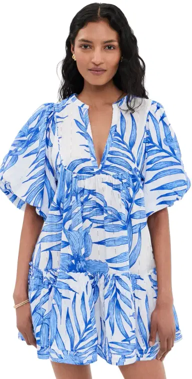 Poupette St Barth Mini Dress Cruz Blue Palm eaf | Thumbnail 1 Poupette St Barth Mini Dress Cruz Blue Palm eaf | Thumbnail 1