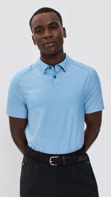 Rhone Slim Fit Commuter Polo Bright Sapphire Double Stripe | Thumbnail 2 Rhone Slim Fit Commuter Polo Bright Sapphire Double Stripe | Thumbnail 2