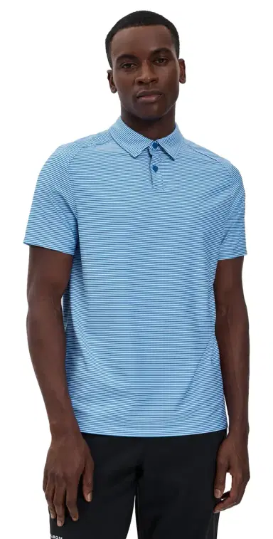 Rhone Slim Fit Commuter Polo Bright Sapphire Double Stripe | Thumbnail 1 Rhone Slim Fit Commuter Polo Bright Sapphire Double Stripe | Thumbnail 1