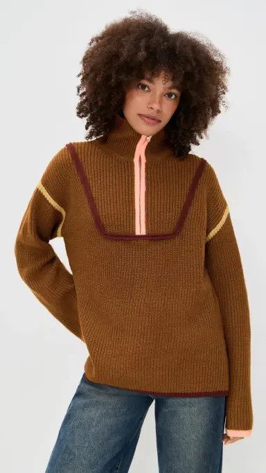 English Factory Contrast Piping Quarter Zip Sweater ocha ulti | Thumbnail 2 English Factory Contrast Piping Quarter Zip Sweater ocha ulti | Thumbnail 2
