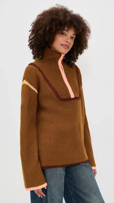 English Factory Contrast Piping Quarter Zip Sweater ocha ulti | Thumbnail 4 English Factory Contrast Piping Quarter Zip Sweater ocha ulti | Thumbnail 4