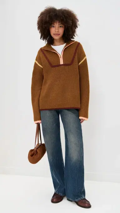 English Factory Contrast Piping Quarter Zip Sweater ocha ulti | Thumbnail 5 English Factory Contrast Piping Quarter Zip Sweater ocha ulti | Thumbnail 5