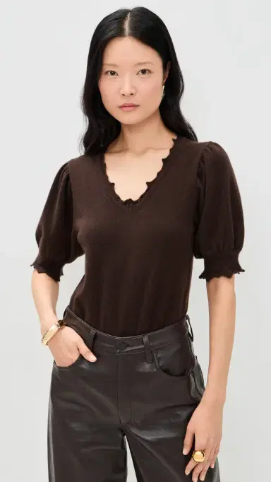 Ulla Johnson olline Short Sleeve Cashmere Top Wenge | Thumbnail 2 Ulla Johnson olline Short Sleeve Cashmere Top Wenge | Thumbnail 2