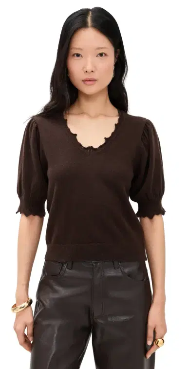 Ulla Johnson olline Short Sleeve Cashmere Top Wenge | Thumbnail 1 Ulla Johnson olline Short Sleeve Cashmere Top Wenge | Thumbnail 1