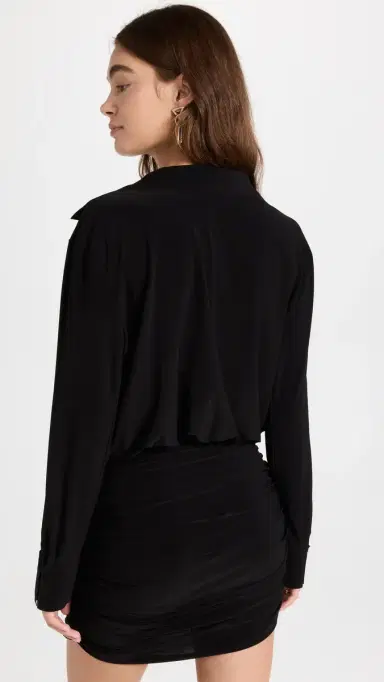 Norma Kamali Boyfriend Shirt Shirred Skirt Dress Black | Thumbnail 3 Norma Kamali Boyfriend Shirt Shirred Skirt Dress Black | Thumbnail 3