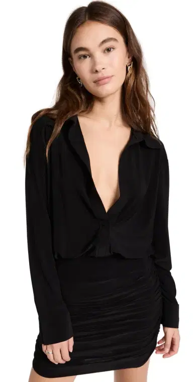 Norma Kamali Boyfriend Shirt Shirred Skirt Dress Black | Thumbnail 1 Norma Kamali Boyfriend Shirt Shirred Skirt Dress Black | Thumbnail 1