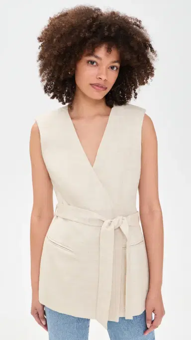Good American Linen Blend Sleeveless Belted Vest Oat | Thumbnail 2 Good American Linen Blend Sleeveless Belted Vest Oat | Thumbnail 2