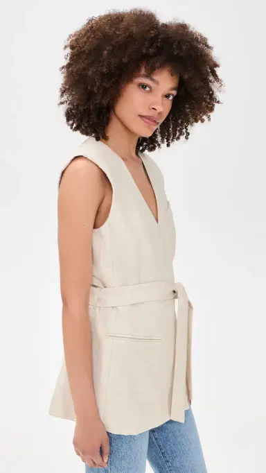 Good American Linen Blend Sleeveless Belted Vest Oat | Thumbnail 4 Good American Linen Blend Sleeveless Belted Vest Oat | Thumbnail 4